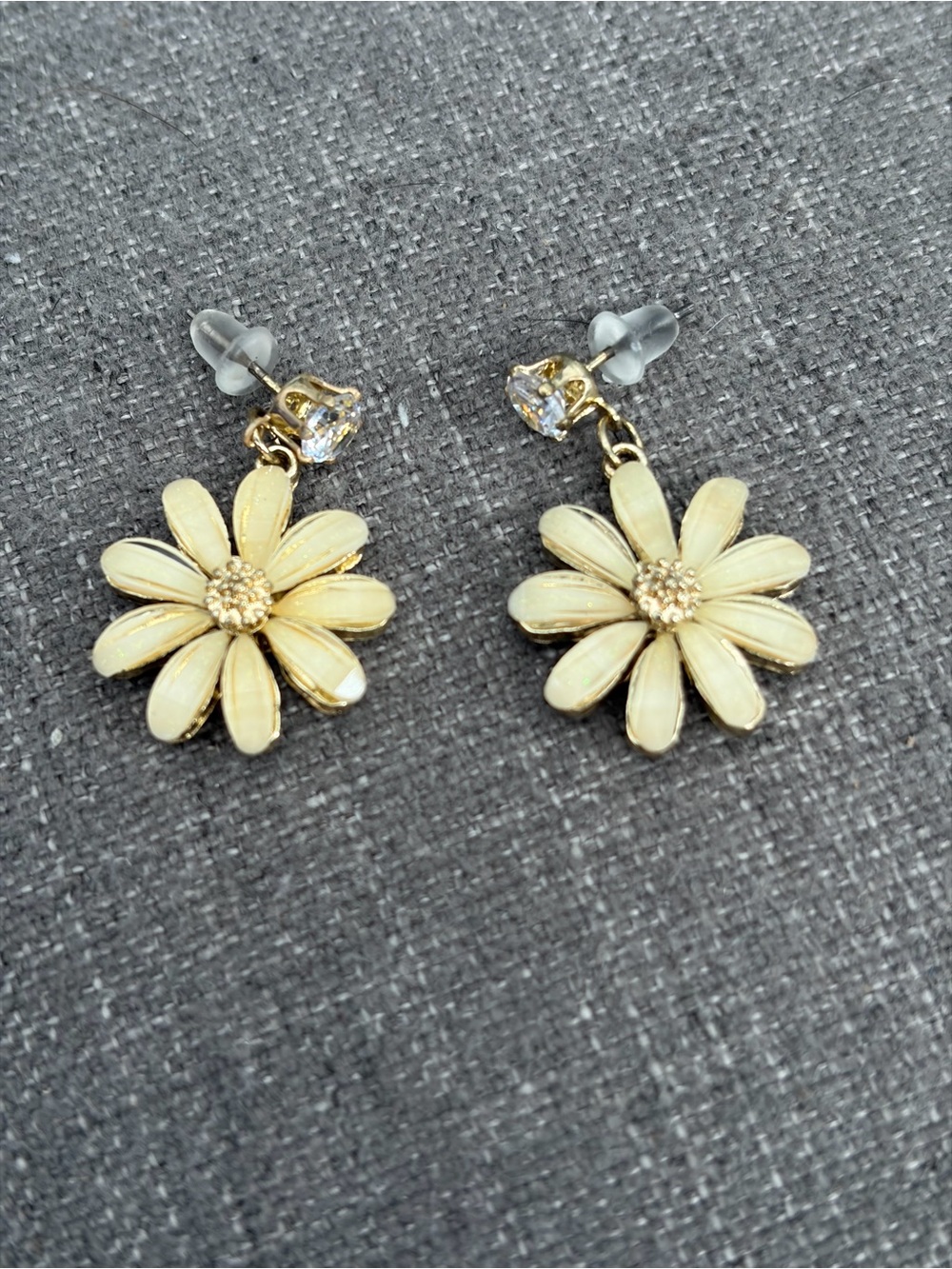 Pale Yellow Daisy Crystal Stud Dangle Earrings Gold-Tone